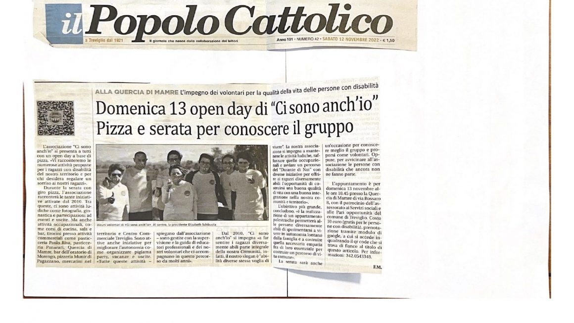 Articolo “Open Day” sul Popolo Cattolico – 12 Novembre 2022