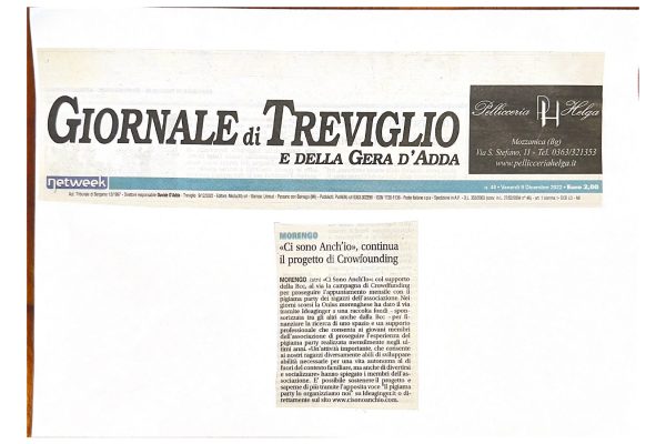 “Crowdfunding” Articoli sul giornale di Treviglio – Dicembre 2022/Gennaio 2023