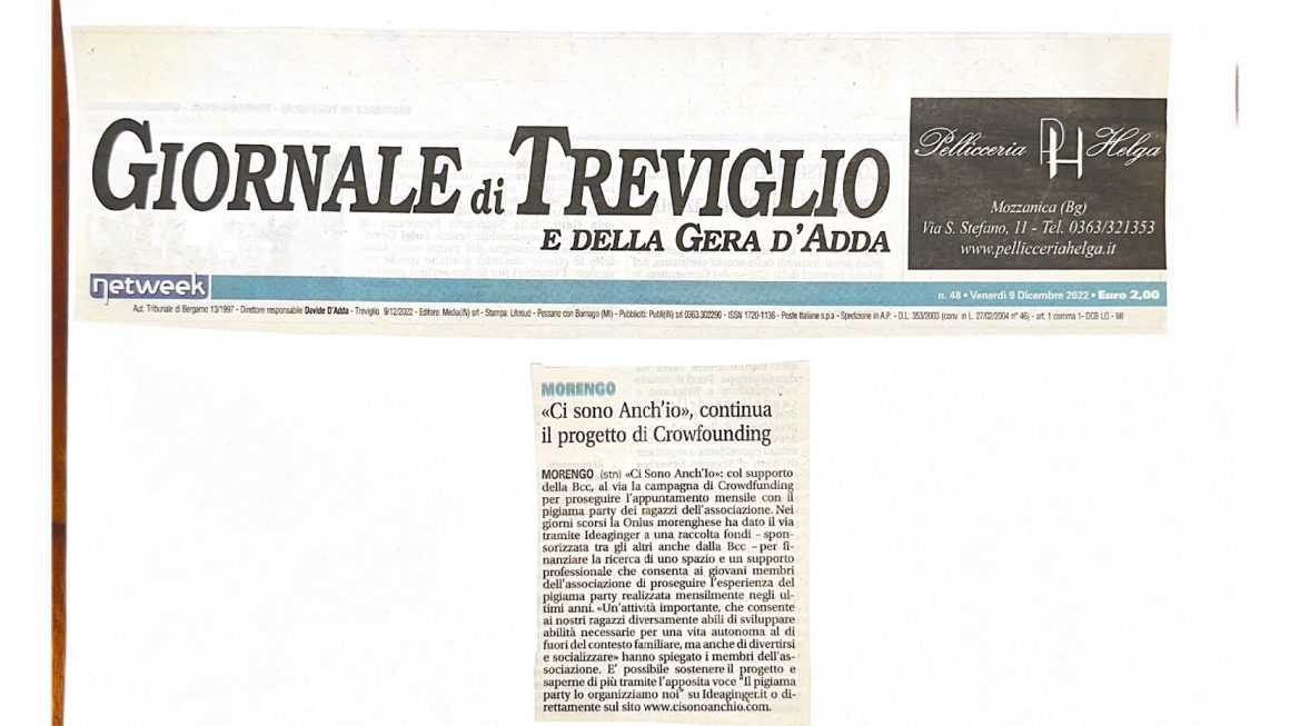 “Crowdfunding” Articoli sul giornale di Treviglio – Dicembre 2022/Gennaio 2023